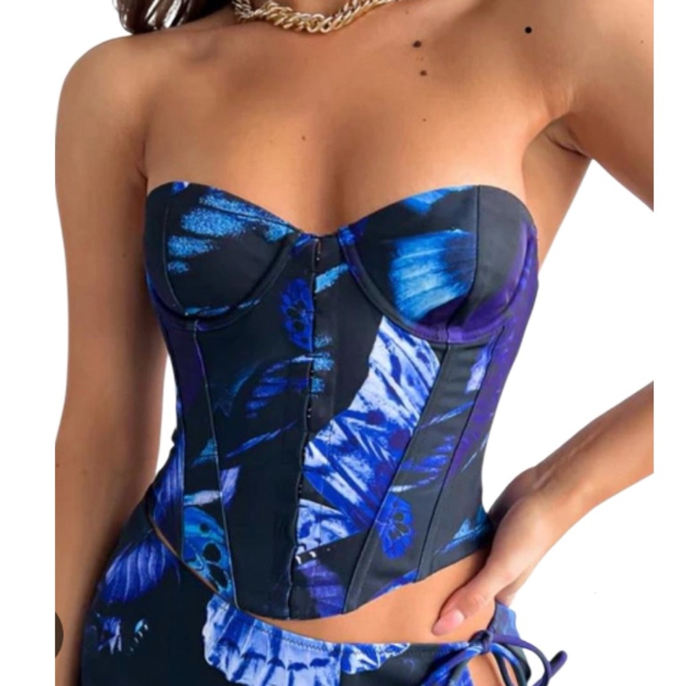 White Fox Boutique Blue and Black Corset Top